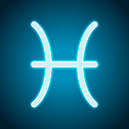 Astrological sign. Pisces simple icon. Neon style. Light decoration icon. Bright electric symbolのイラスト素材