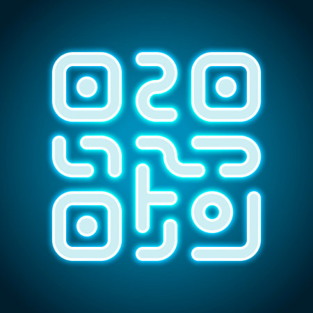 QR code. Technology icon. Simple logo. Neon style. Light decoration icon. Bright electric symbol