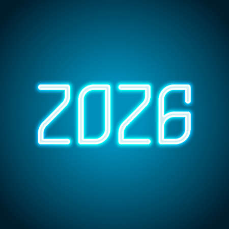 2026 number icon. Happy New Year. Neon style. Light decoration icon. Bright electric symbolのイラスト素材