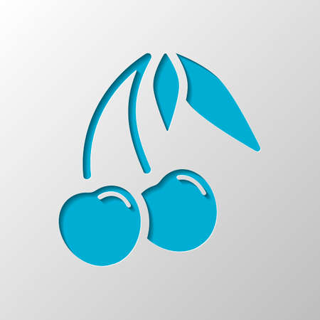 Silhouette of cherry with leaves, nature icon. Paper design. Cutted symbol with shadowのイラスト素材