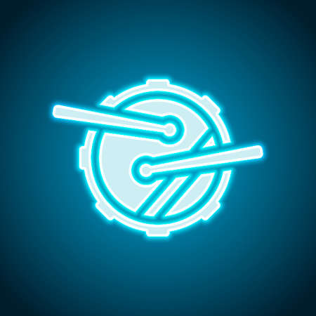 Drum icon. Simple music instrument with drumsticks. Neon style. Light decoration icon. Bright electric symbolのイラスト素材