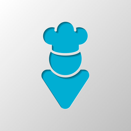 Chef of kitchen with hat. Kitchen logo, simple icon. Paper design. Cutted symbol with shadowのイラスト素材