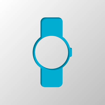 Hand smart watch with round display. Technology icon. Paper design. Cutted symbol with shadowのイラスト素材