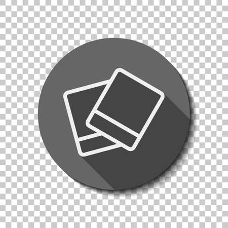 Pair photos, image files, album of pictures, outline linear icon. flat icon, long shadow, circle, transparent grid. Badge or sticker styleのイラスト素材