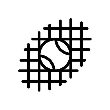 Tennis ball and grid, sport game, outline linear icon. Black icon on white backgroundのイラスト素材