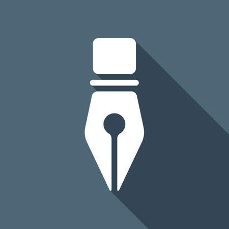 ink pen, simple icon. White flat icon with long shadow on blue backgroundのイラスト素材