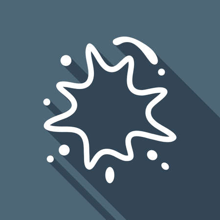 Ink spot, paint stain, simple linear outline icon. White flat icon with long shadow on blue backgroundのイラスト素材