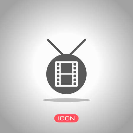 circle tv with movie strip icon. Icon under spotlight. Gray backgroundのイラスト素材