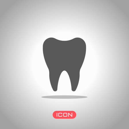 Silhouette of tooth. Simple icon. Icon under spotlight. Gray backgroundのイラスト素材