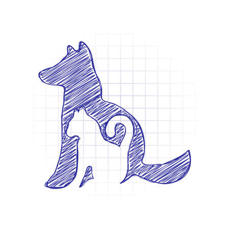 cat and dog icon. Hand drawn sketched picture with scribble fill. Blue ink. Doodle on white backgroundのイラスト素材