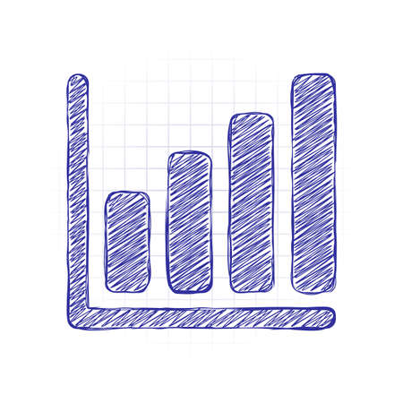 Growing graph line icon. Hand drawn sketched picture with scribble fill. Blue ink. Doodle on white backgroundのイラスト素材