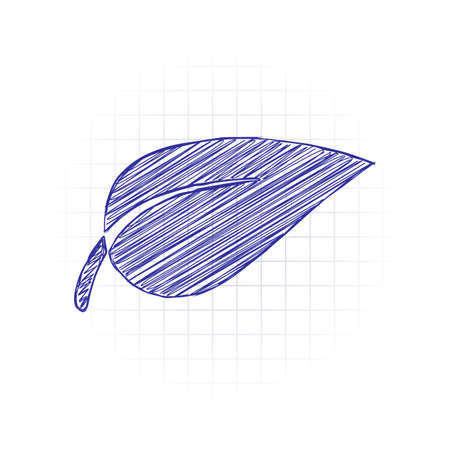 leaf icon. Hand drawn sketched picture with scribble fill. Blue ink. Doodle on white backgroundのイラスト素材