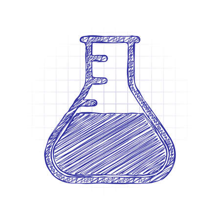 Medical test tube. simple silhouette. Hand drawn sketched picture with scribble fill. Blue ink. Doodle on white backgroundのイラスト素材
