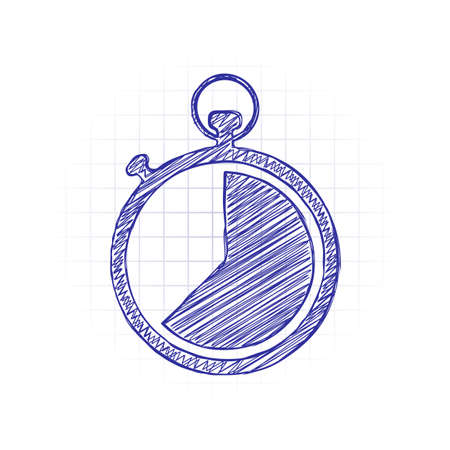 stopwatch. simple icon. Hand drawn sketched picture with scribble fill. Blue ink. Doodle on white backgroundのイラスト素材