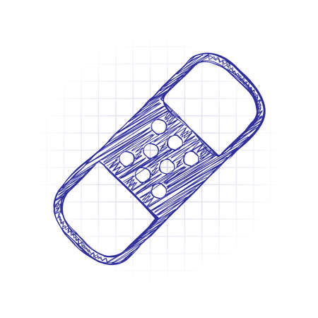 medical patch, simple icon. Hand drawn sketched picture with scribble fill. Blue ink. Doodle on white backgroundのイラスト素材