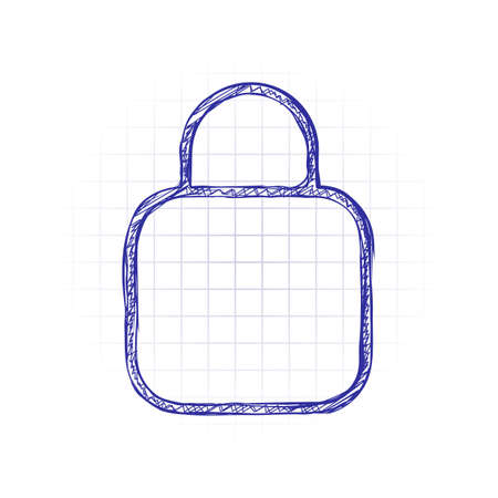 Simple lock icon. Linear symbol, thin outline. Hand drawn sketched picture with scribble fill. Blue ink. Doodle on white backgroundのイラスト素材