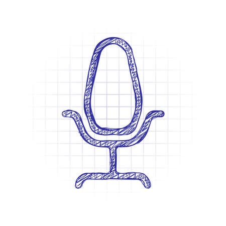 Office chair, linear outline business icon. Hand drawn sketched picture with scribble fill. Blue ink. Doodle on white backgroundのイラスト素材