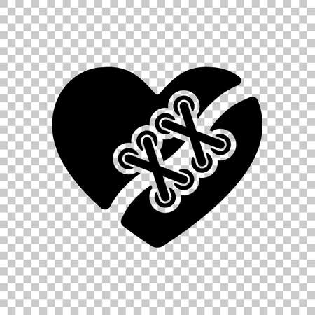 Broken and patched heart. Black symbol on transparent backgroundのイラスト素材