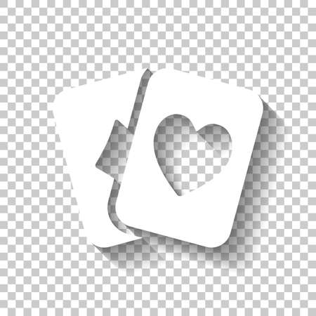Playing cards, hearts and diamonds. White icon with shadow on transparent backgroundのイラスト素材
