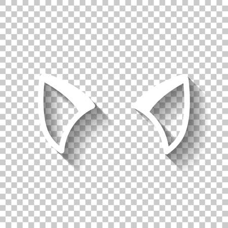 Cat ears, simple sign. White icon with shadow on transparent backgroundのイラスト素材