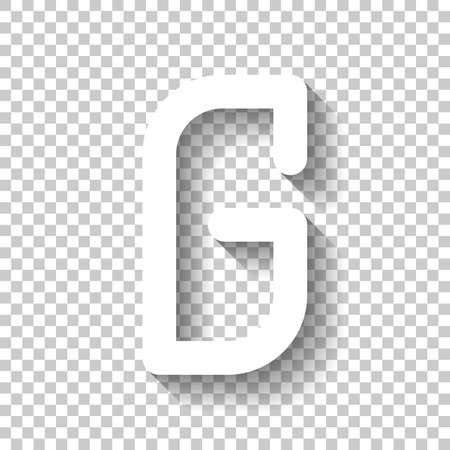 Letter G of alphabet, isolated outline symbol. White icon with shadow on transparent backgroundのイラスト素材