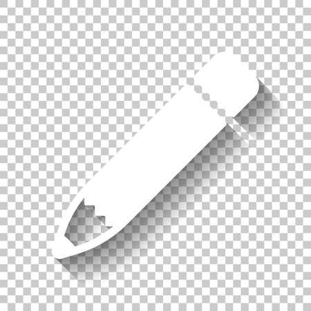 Simple pencil or pen, edit or write. White icon with shadow on transparent backgroundのイラスト素材