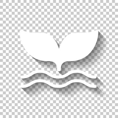Silhouette of whale tail on wave. White icon with shadow on transparent backgroundのイラスト素材