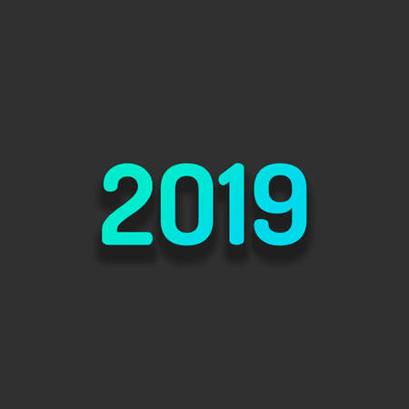 2019 number icon. Happy New Year. Colorful logo concept with soft shadow on dark background. Icon color of azure oceanのイラスト素材