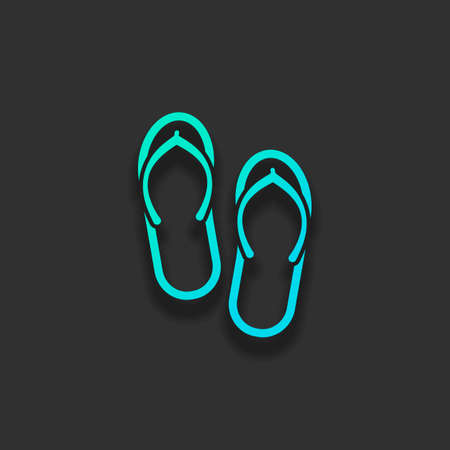 Beach slippers. Flip flops icon. Colorful logo concept with soft shadow on dark background. Icon color of azure oceanのイラスト素材
