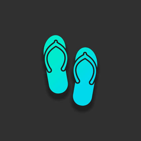 Beach slippers. Flip flops icon. Colorful logo concept with soft shadow on dark background. Icon color of azure oceanのイラスト素材