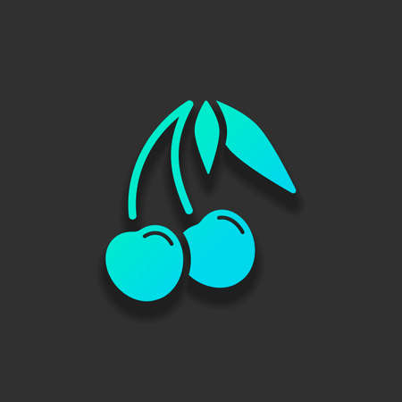 Silhouette of cherry with leaves, nature icon. Colorful logo concept with soft shadow on dark background. Icon color of azure oceanのイラスト素材