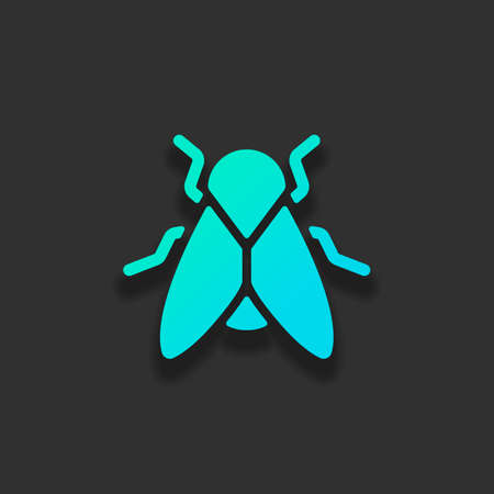 Silhouette of fly. Insect, nature icon. Colorful logo concept with soft shadow on dark background. Icon color of azure oceanのイラスト素材