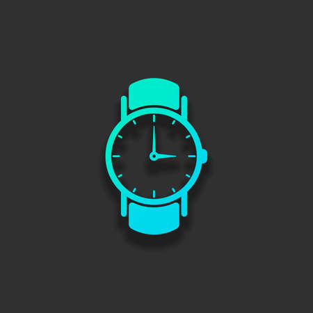 Classic hand watch with arrows, icon. Colorful logo concept with soft shadow on dark background. Icon color of azure oceanのイラスト素材