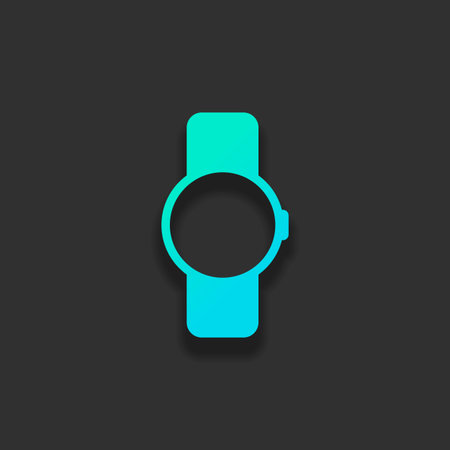 Hand smart watch with round display. Technology icon. Colorful logo concept with soft shadow on dark...