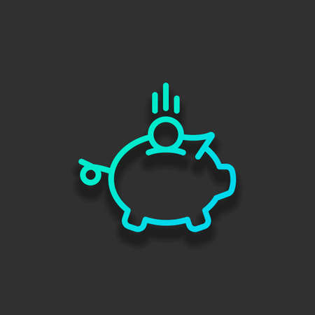 Piggy bank, dollar coin. Business icon. Colorful logo concept with soft shadow on dark background. Icon color of azure oceanのイラスト素材