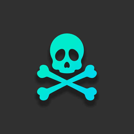 Skull and crossed bones. Simple icon. Colorful logo concept with soft shadow on dark background. Icon color of azure oceanのイラスト素材