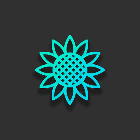 Sunflower, plant. Nature icon. Colorful logo concept with soft shadow on dark background. Icon color of azure oceanのイラスト素材