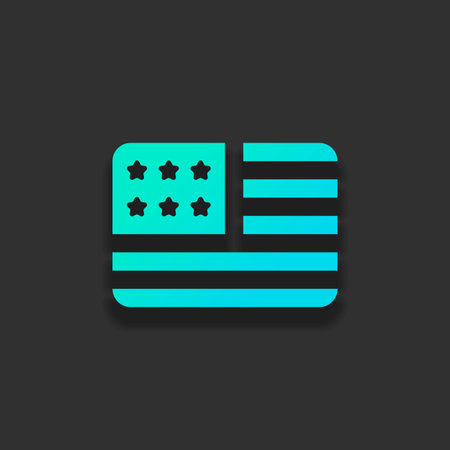 simple USA flag icon. Rectangle shape. Colorful logo concept with soft shadow on dark background. Icon color of azure oceanのイラスト素材