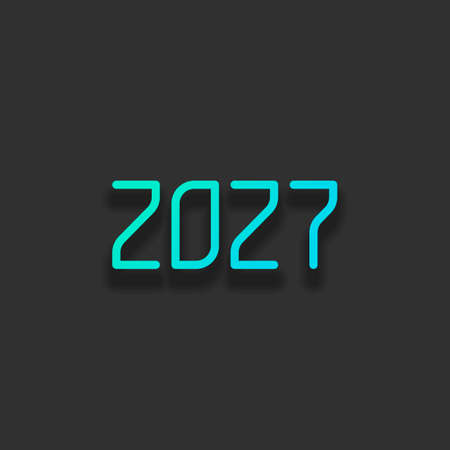 2027 number icon. Happy New Year. Colorful logo concept with soft shadow on dark background. Icon color of azure oceanのイラスト素材