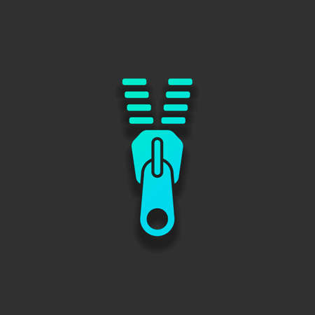 Zipper tool icon, Open state. Colorful logo concept with soft shadow on dark background. Icon color of azure oceanのイラスト素材