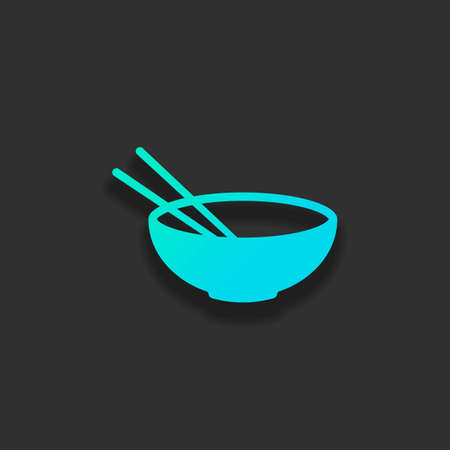 Bowl and couple of chopsticks. Asian icon. Colorful logo concept with soft shadow on dark background. Icon color of azure oceanのイラスト素材