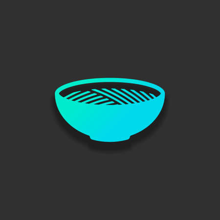 Bowl of noodles without chopsticks. Icon of asian or italian food. Colorful logo concept with soft shadow on dark background. Icon color of azure oceanのイラスト素材
