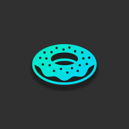 Donut, icon of food, side view. Colorful logo concept with soft shadow on dark background. Icon color of azure oceanのイラスト素材