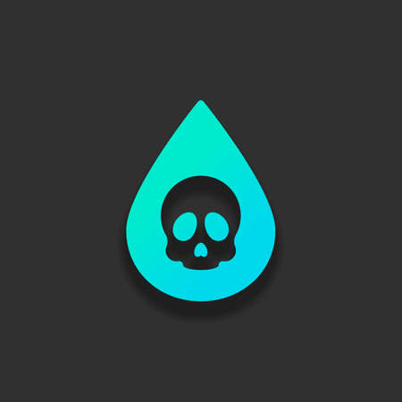 Drop of poison or acid with skull symbol. Icon of danger. Colorful logo concept with soft shadow on dark background. Icon color of azure oceanのイラスト素材