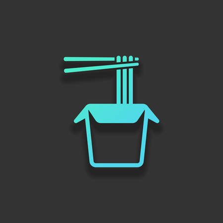 Noodle in box, asian food takeaway, wok icon. Colorful logo concept with soft shadow on dark background. Icon color of azure oceanのイラスト素材
