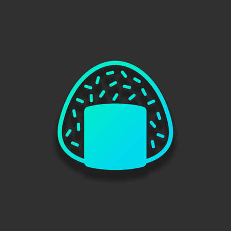 Onigiri icon, japanese food. Colorful logo concept with soft shadow on dark background. Icon color of azure oceanのイラスト素材