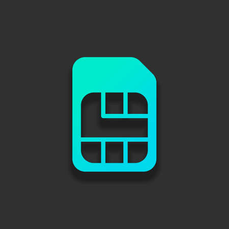 Electronic sim card, plastic mobile chip for cellphone. Simple icon. Colorful logo concept with soft shadow on dark background. Icon color of azure oceanのイラスト素材