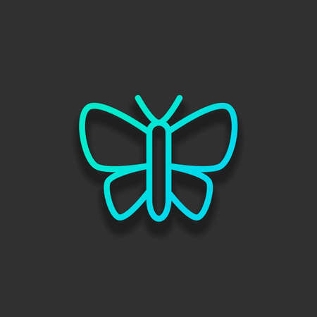 Simple butterfly logo, linear outline icon. Colorful logo concept with soft shadow on dark background. Icon color of azure oceanのイラスト素材