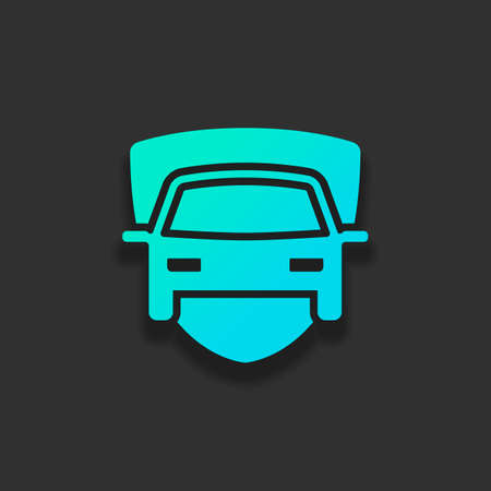 Car protect, shield of secure, auto icon. Colorful logo concept with soft shadow on dark background. Icon color of azure oceanのイラスト素材