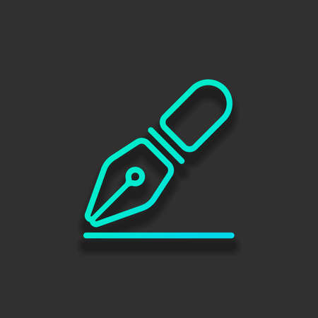 ink pen, simple linear outline icon. Colorful logo concept with soft shadow on dark background. Icon color of azure oceanのイラスト素材